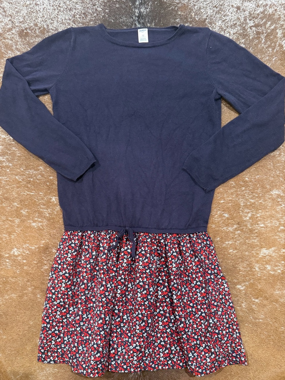 OshKosh Girls Navy Floral Sweater Dress Size 12